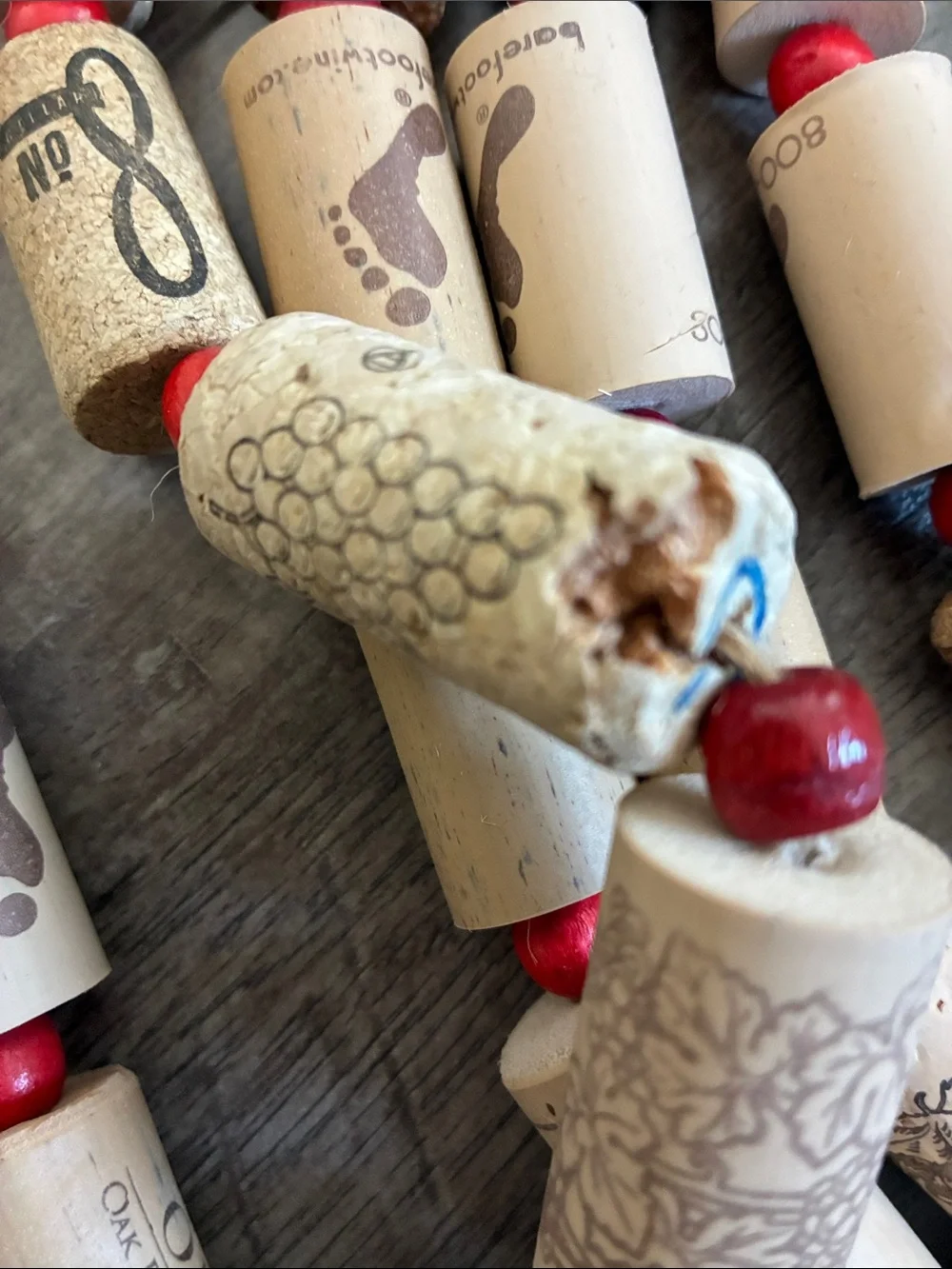 Handmade Wine Cork & Red Wooden Beads Garland 140 Foot
